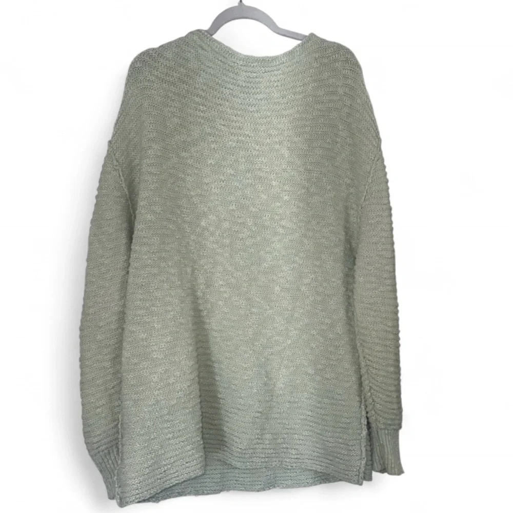 Free People Green Chunky Knit Sweater Cotton Women's Large‎ Oversize Boho